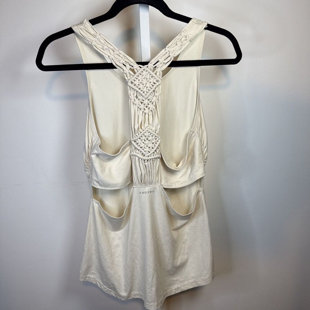 Soybu Womens Large Cream Macreme Back Tank Cut out Yoga Athletic Stretch